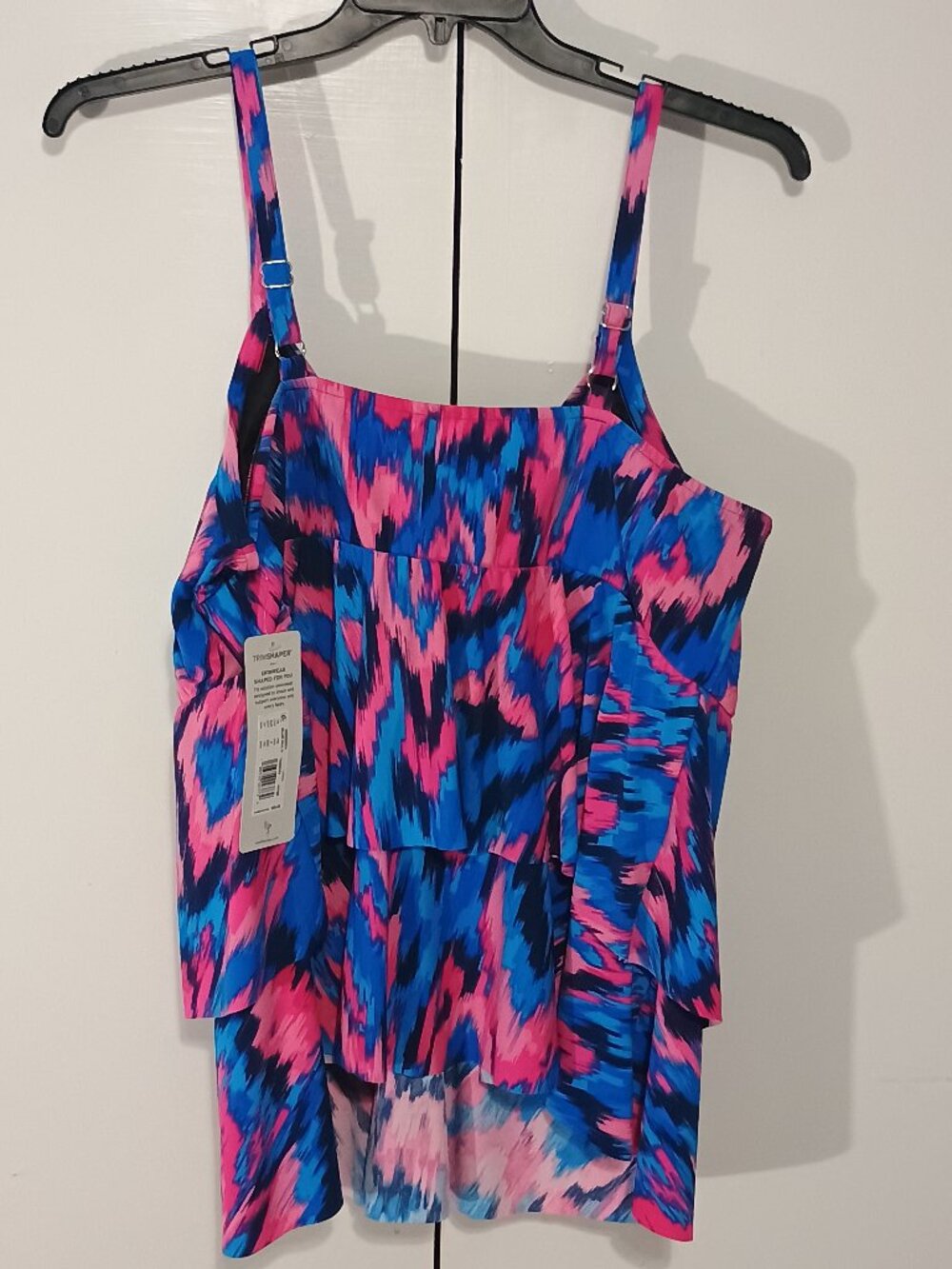 Trimshaper Blue Pink Tiered Tankini Top NWT Size 22W Abstract Print Shaping Swim - Picture 3 of 10